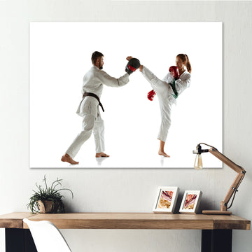 Practicing Combat In Martial Art - Martial Arts Canvas Wall Art